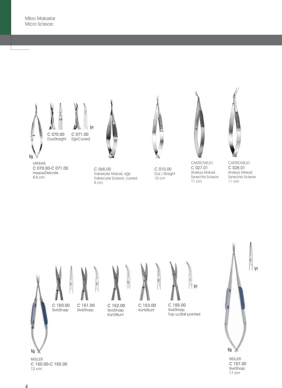 0 Sinekya Makasİ Synechia Scissors cm CASTROVIEJO C 0.0 Sinekya Makasİ Synechia Scissors cm C 0.00 Sivri/Sharp C.