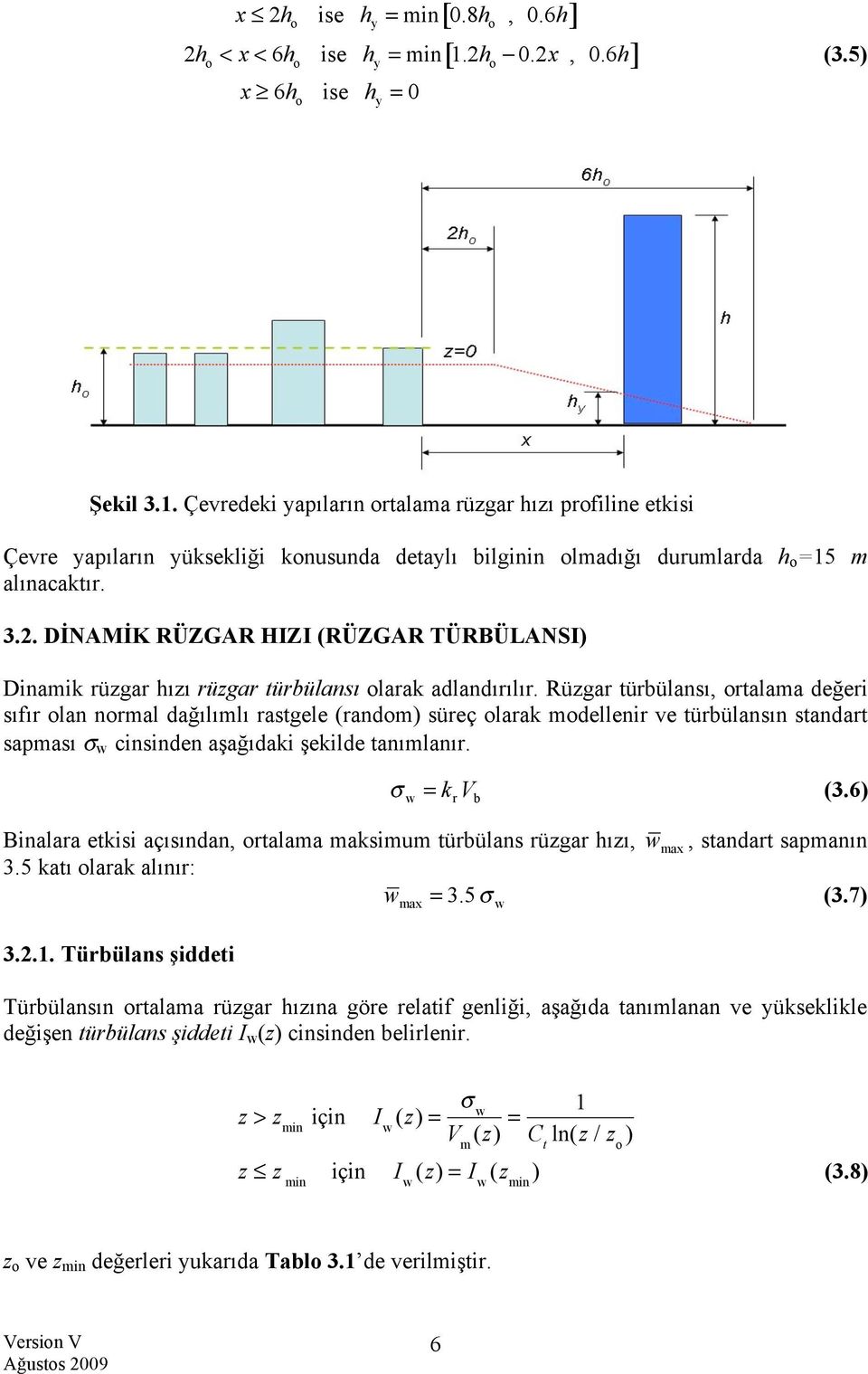 Çevredeki yapıların ortalama rüzgar hızı profiline etkisi Çevre yapıların yüksekliği konusunda detaylı bilginin olmadığı durumlarda h o =15 m alınacaktır. 3.2.