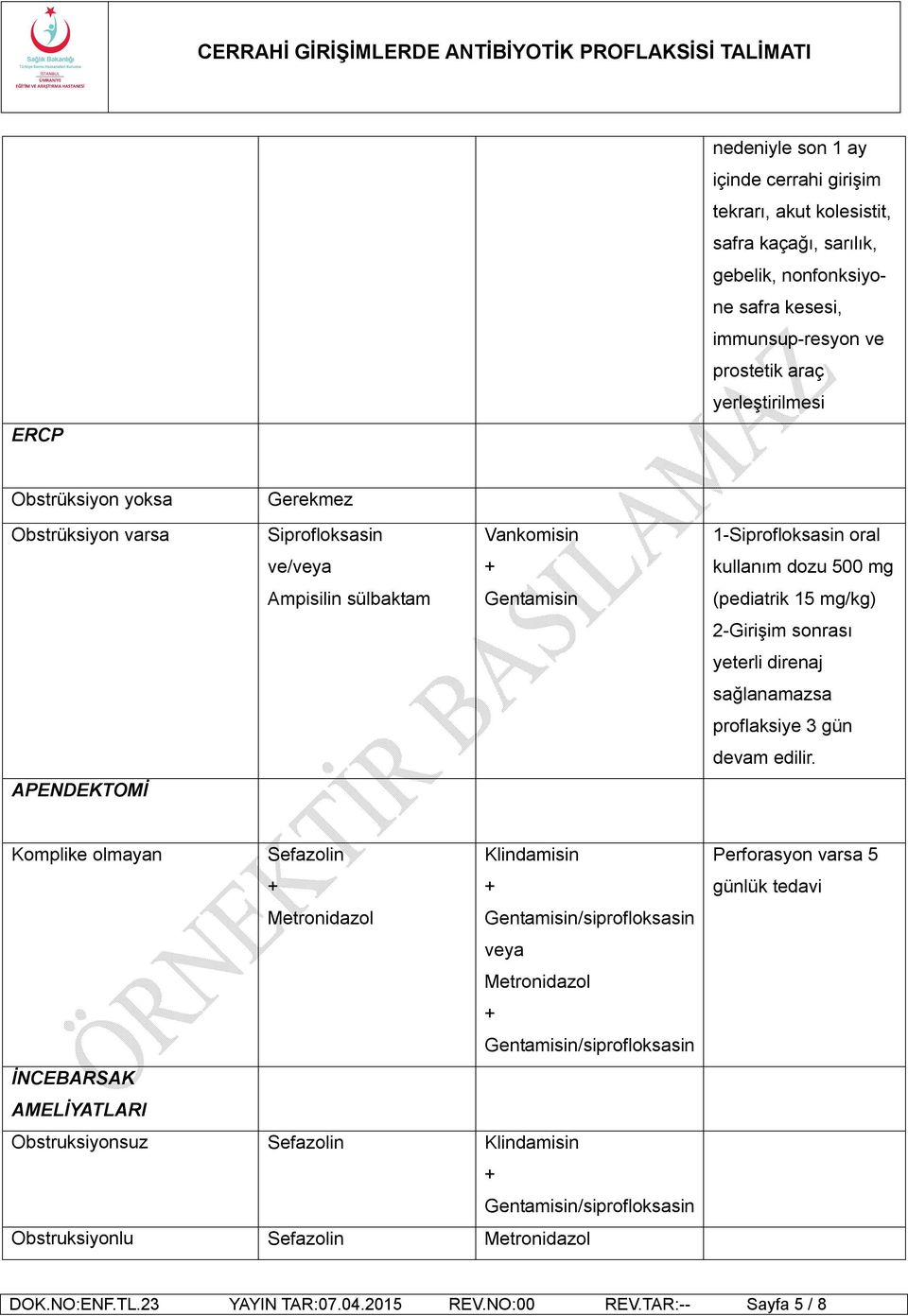 mg (pediatrik 15 mg/kg) 2-Girişim sonrası yeterli direnaj sağlanamazsa proflaksiye 3 gün devam edilir.