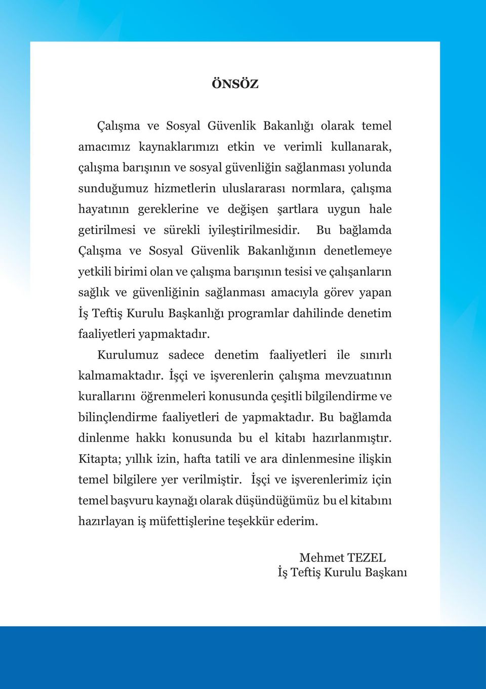 Bu bağlamda Çalışma ve Sosyal Güvenlik Bakanlığının denetlemeye yetkili birimi olan ve çalışma barışının tesisi ve çalışanların sağlık ve güvenliğinin sağlanması amacıyla görev yapan İş Teftiş Kurulu