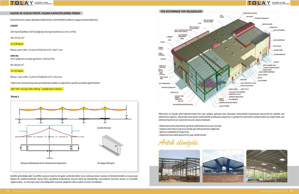 Wx=47,55 cm³ G=5,90 kg/m Mmax=σem x Wx= (2,16 t/cm²)x(47,55 cm³)=102,71 tcm UPE140 ST37 çeliği için emniyet gerilmesi 1,44 t/cm² dir.