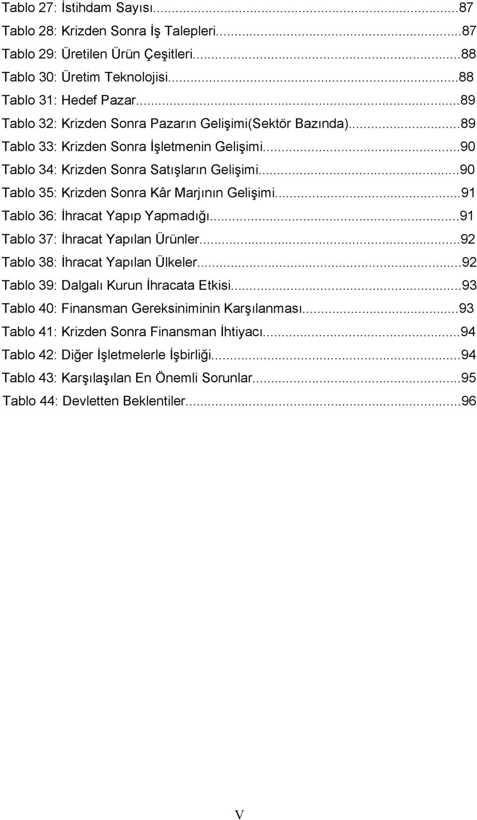 ..90 Tablo 35: Krizden Sonra Kâr Marjının Gelişimi...91 Tablo 36: İhracat Yapıp Yapmadığı...91 Tablo 37: İhracat Yapılan Ürünler...92 Tablo 38: İhracat Yapılan Ülkeler.