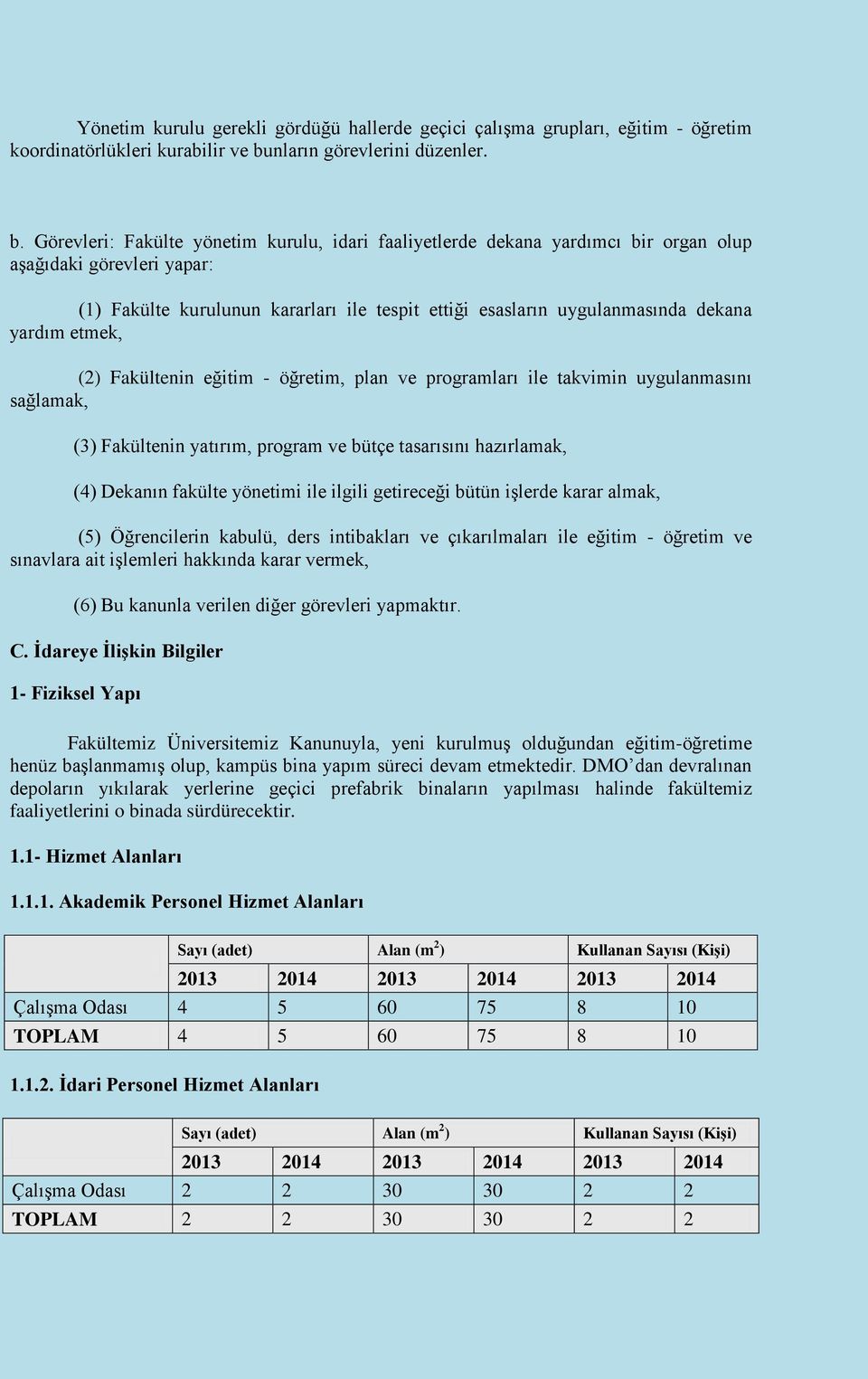 Görevleri: Fakülte yönetim kurulu, idari faaliyetlerde dekana yardımcı bir organ olup aşağıdaki görevleri yapar: (1) Fakülte kurulunun kararları ile tespit ettiği esasların uygulanmasında dekana