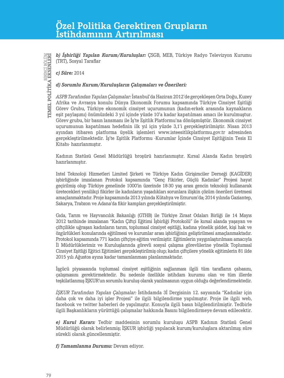 Eşitliği Görev Grubu, Türkiye ekonomik cinsiyet uçurumunun (kadın-erkek arasında kaynakların eşit paylaşımı) önümüzdeki 3 yıl içinde yüzde 10 a kadar kapatılması amacı ile kurulmuştur.