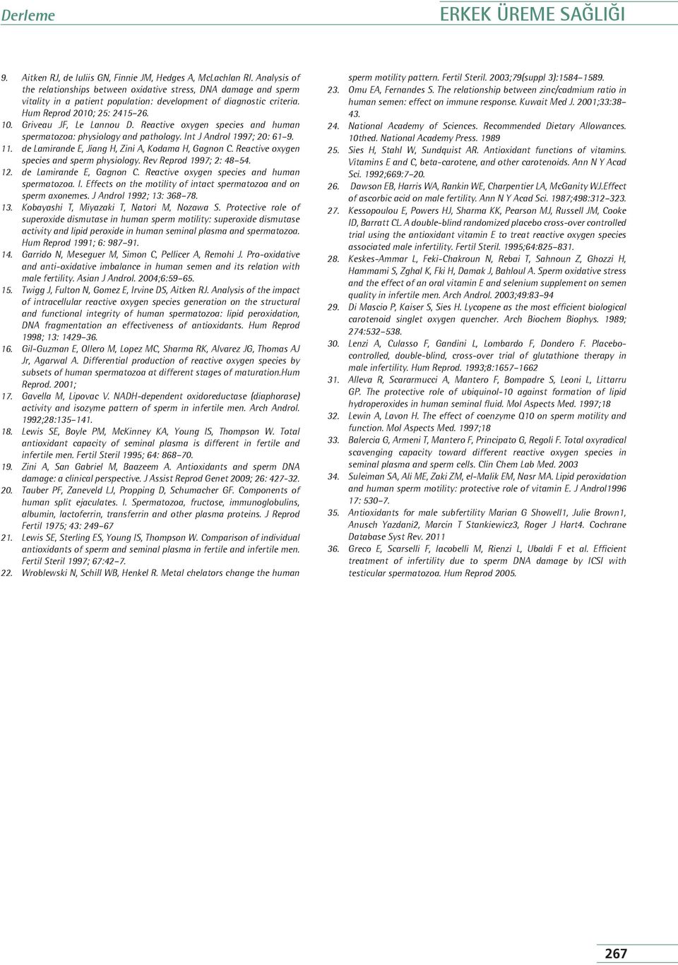 Griveau JF, Le Lannou D. Reactive oxygen species and human spermatozoa: physiology and pathology. Int J Androl 1997; 20: 61 9. 11. de Lamirande E, Jiang H, Zini A, Kodama H, Gagnon C.