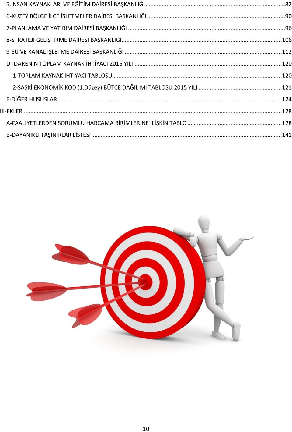 .. 112 D-İDARENİN TOPLAM KAYNAK İHTİYACI 2015 YILI... 120 1-TOPLAM KAYNAK İHTİYACI TABLOSU... 120 2-SASKİ EKONOMİK (1.