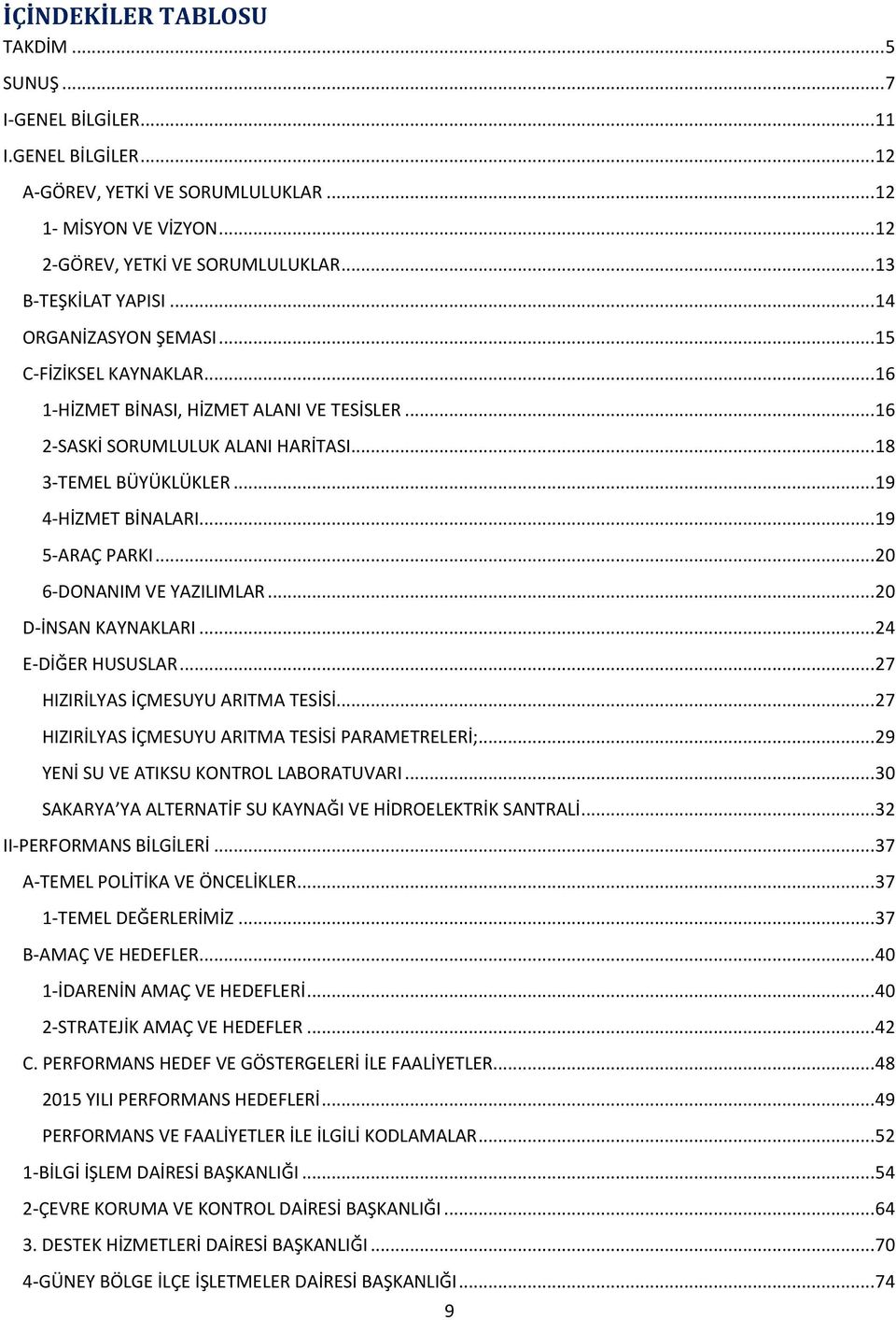 .. 19 4-HİZMET BİNALARI... 19 5-ARAÇ PARKI... 20 6-DONANIM VE YAZILIMLAR... 20 D-İNSAN KAYNAKLARI... 24 E-DİĞER HUSUSLAR... 27 HIZIRİLYAS İÇMESUYU ARITMA TESİSİ.