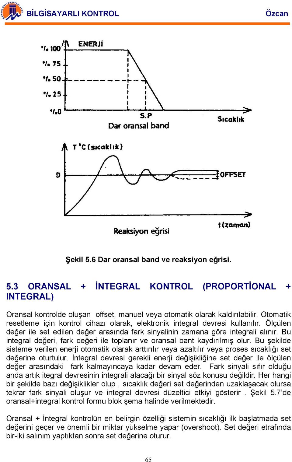 Bu integral değeri, fark değeri ile toplanır ve oransal bant kaydırılmış olur. Bu şekilde sisteme verilen enerji otomatik olarak arttırılır veya azaltılır veya proses sıcaklığı set değerine oturtulur.