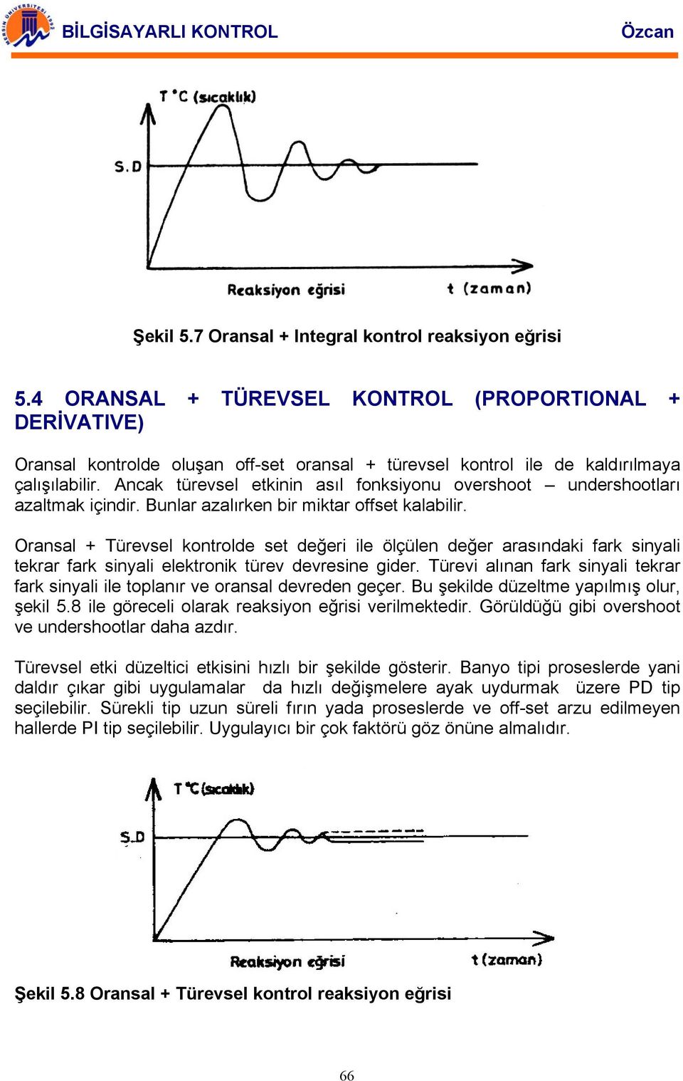 Ancak türevsel etkinin asıl fonksiyonu overshoot undershootları azaltmak içindir. Bunlar azalırken bir miktar offset kalabilir.