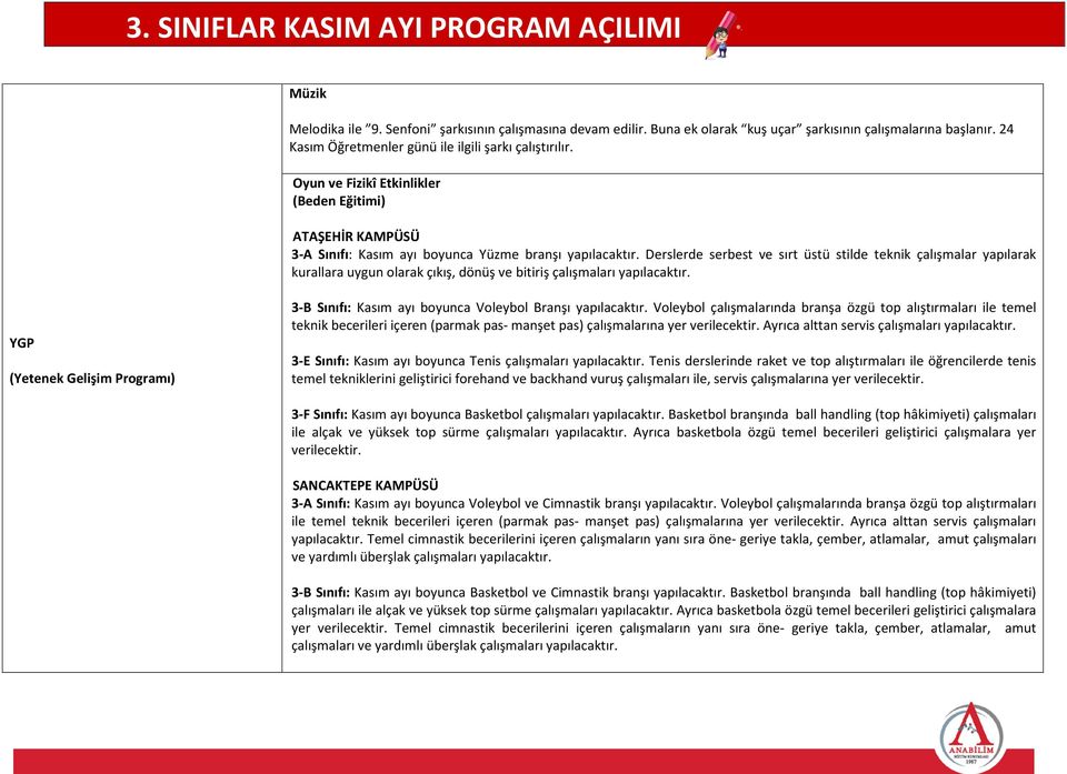 Derslerde serbest ve sırt üstü stilde teknik çalışmalar yapılarak kurallara uygun olarak çıkış, dönüş ve bitiriş çalışmaları yapılacaktır.