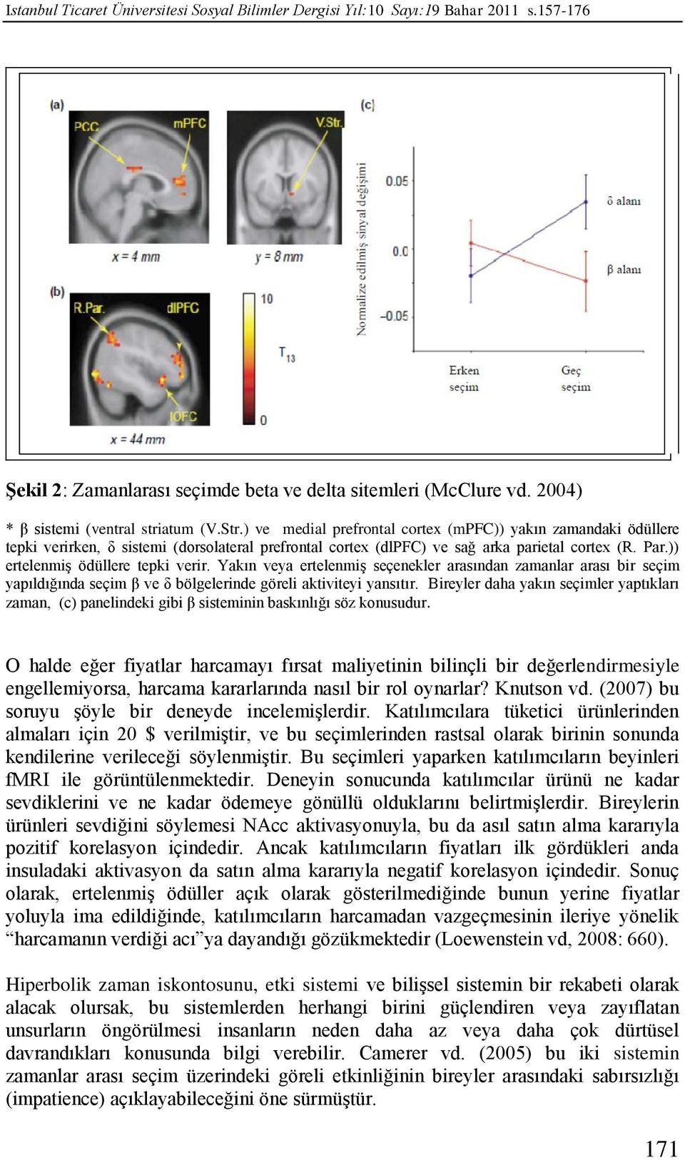 Yakın veya ertelenmiş seçenekler arasından zamanlar arası bir seçim yapıldığında seçim β ve δ bölgelerinde göreli aktiviteyi yansıtır.