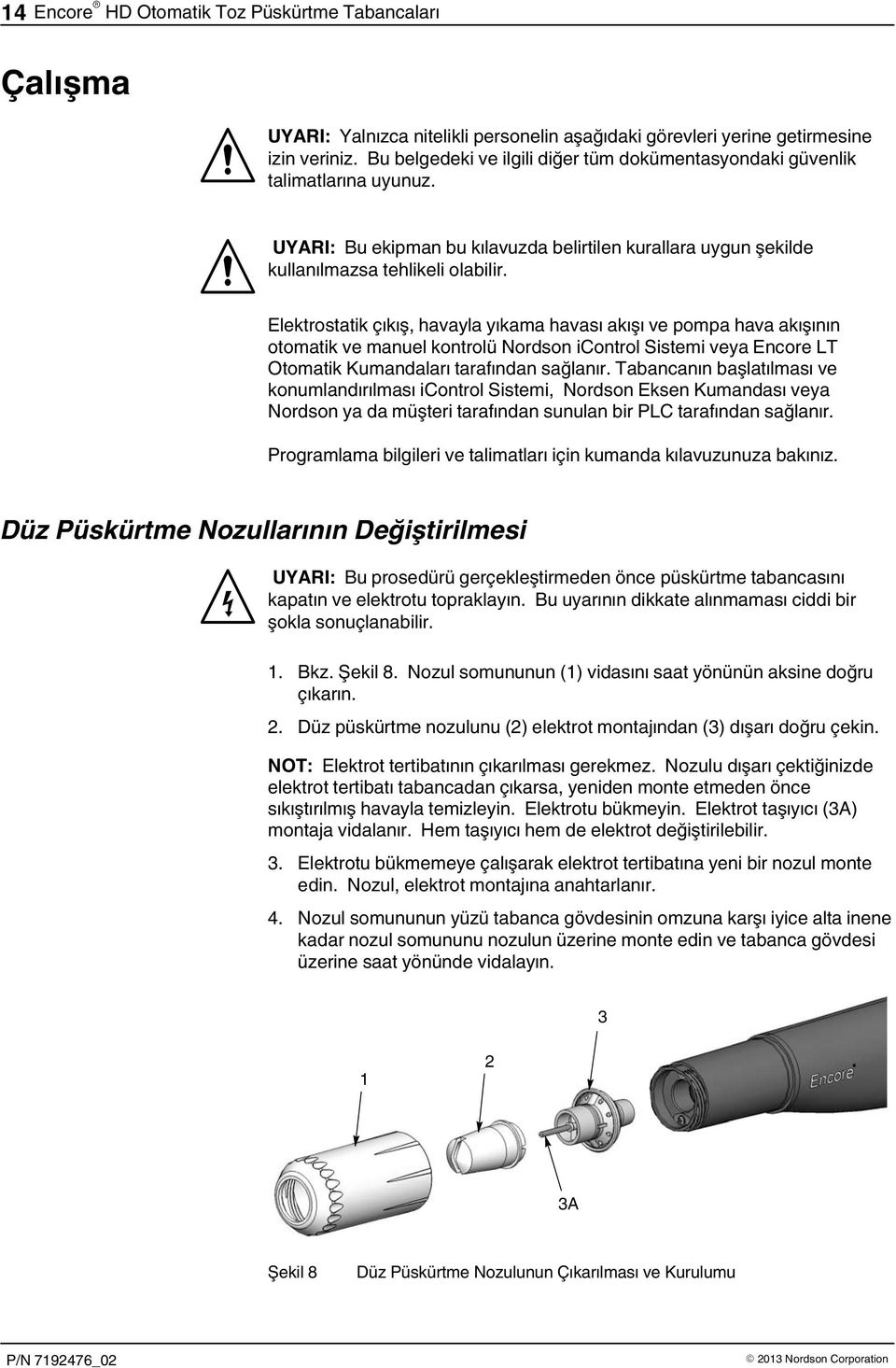 Elektrostatik çıkış, havayla yıkama havası akışı ve pompa hava akışının otomatik ve manuel kontrolü Nordson icontrol Sistemi veya Encore LT Otomatik Kumandaları tarafından sağlanır.