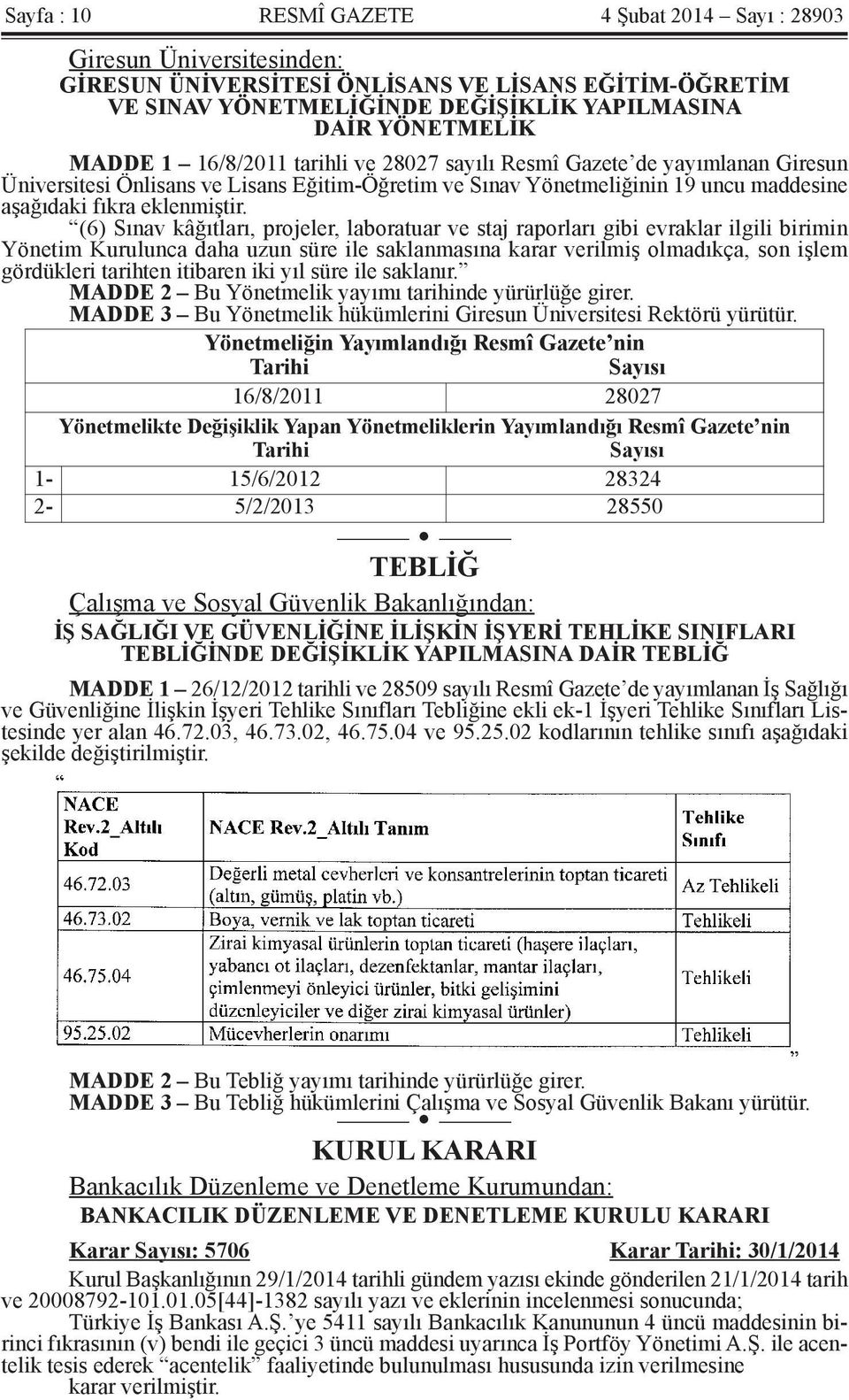 (6) Sınav kâğıtları, projeler, laboratuar ve staj raporları gibi evraklar ilgili birimin Yönetim Kurulunca daha uzun süre ile saklanmasına karar verilmiş olmadıkça, son işlem gördükleri tarihten