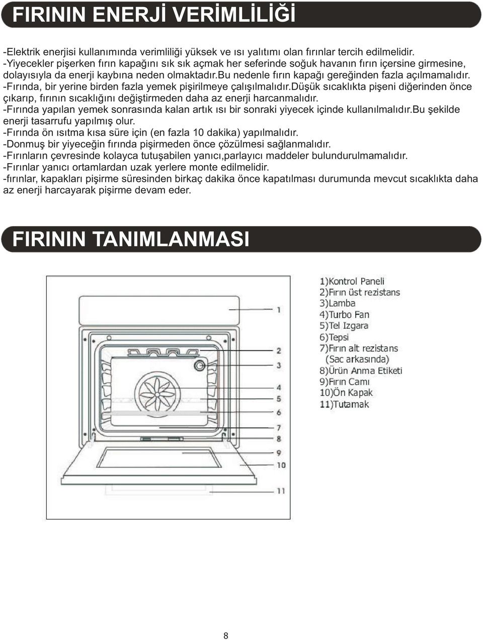 bu nedenle fýrýn kapaðý gereðinden fazla açýlmamalýdýr. -Fýrýnda, bir yerine birden fazla yemek piþirilmeye çalýþýlmalýdýr.