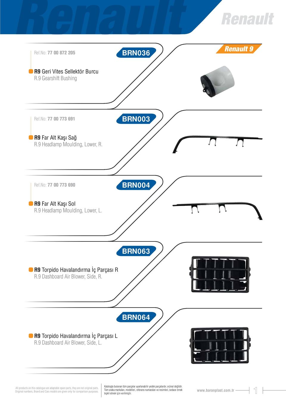 9 Headlamp Moulding, Lower, L. BRN063 R9 Torpido Havalandırma İç Parçası R R.9 Dashboard Air Blower, Side, R.