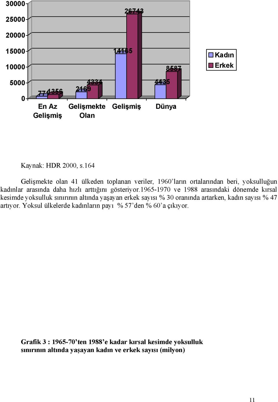 1965-1970 ve 1988 arasındaki dönemde kırsal kesimde yoksulluk sınırının altında yaşayan erkek sayısı % 30 oranında artarken, kadın sayısı % 47 artıyor.