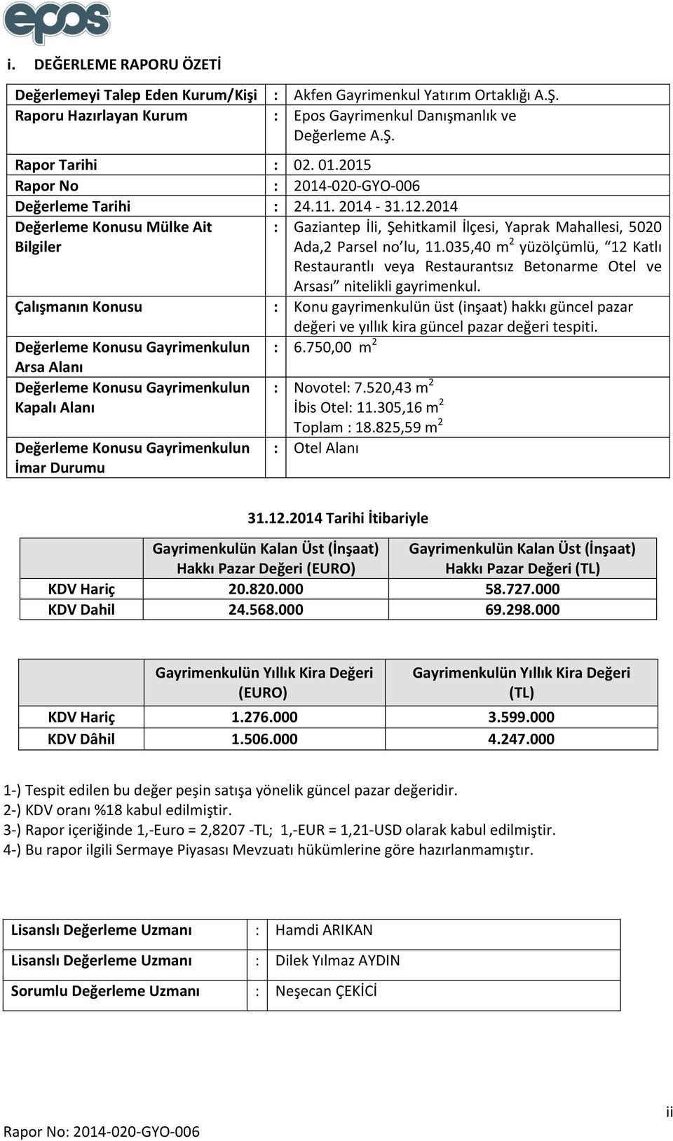 035,40 m 2 yüzölçümlü, 12 Katlı Restaurantlı veya Restaurantsız Betonarme Otel ve Arsası nitelikli gayrimenkul.