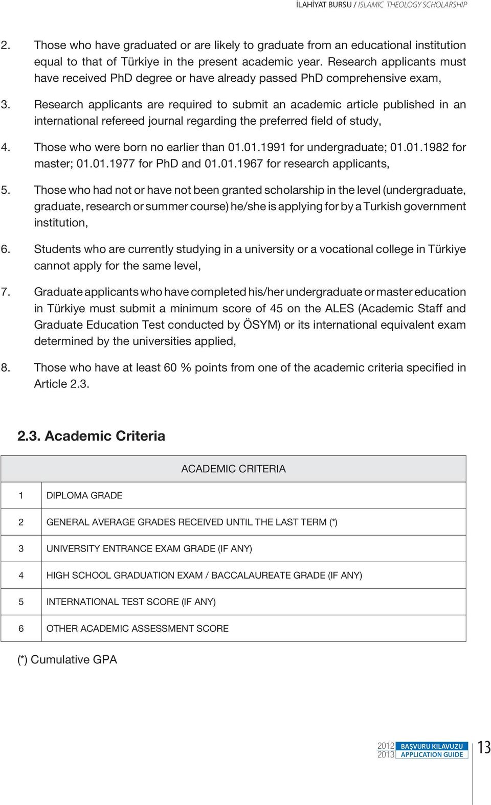 Research applicants are required to submit an academic article published in an international refereed journal regarding the preferred field of study, 4. Those who were born no earlier than 01.