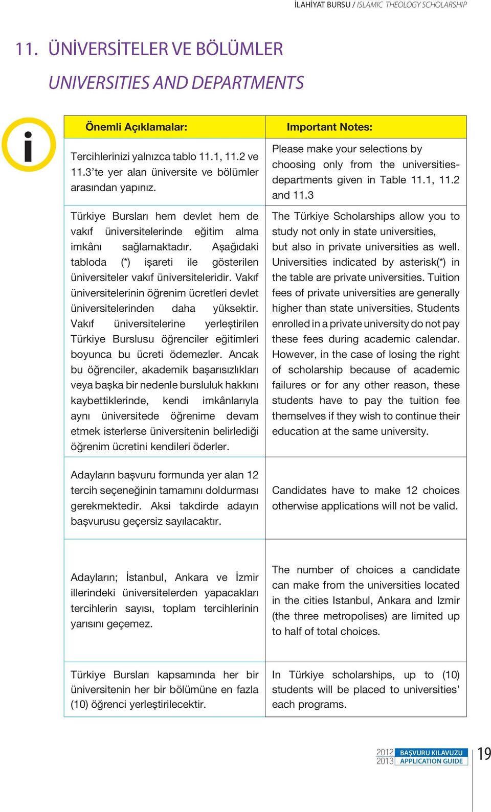 Aşağıdaki tabloda (*) işareti ile gösterilen üniversiteler vakıf üniversiteleridir. Vakıf üniversitelerinin öğrenim ücretleri devlet üniversitelerinden daha yüksektir.