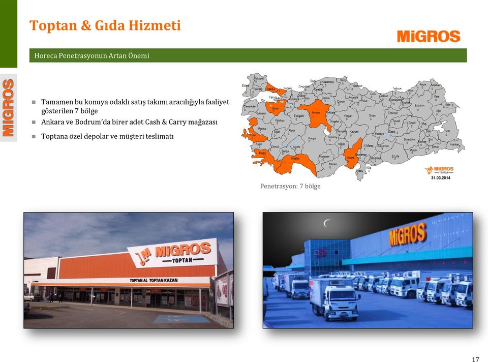 7 bölge Ankara ve Bodrum da birer adet Cash & Carry mağazası