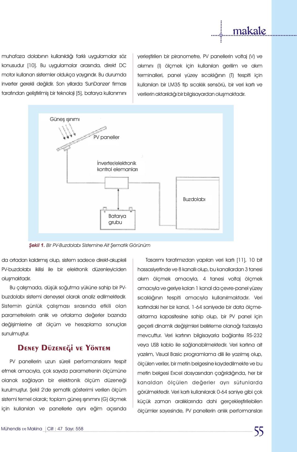 ve akým terminalleri, panel yüzey sýcaklýðýnýn (T) tespiti için kullanýlan bir LM35 tip sýcaklýk sensörü, bir veri kartý ve verilerin aktarýldýðý bir bilgisayardan oluþmaktadýr.