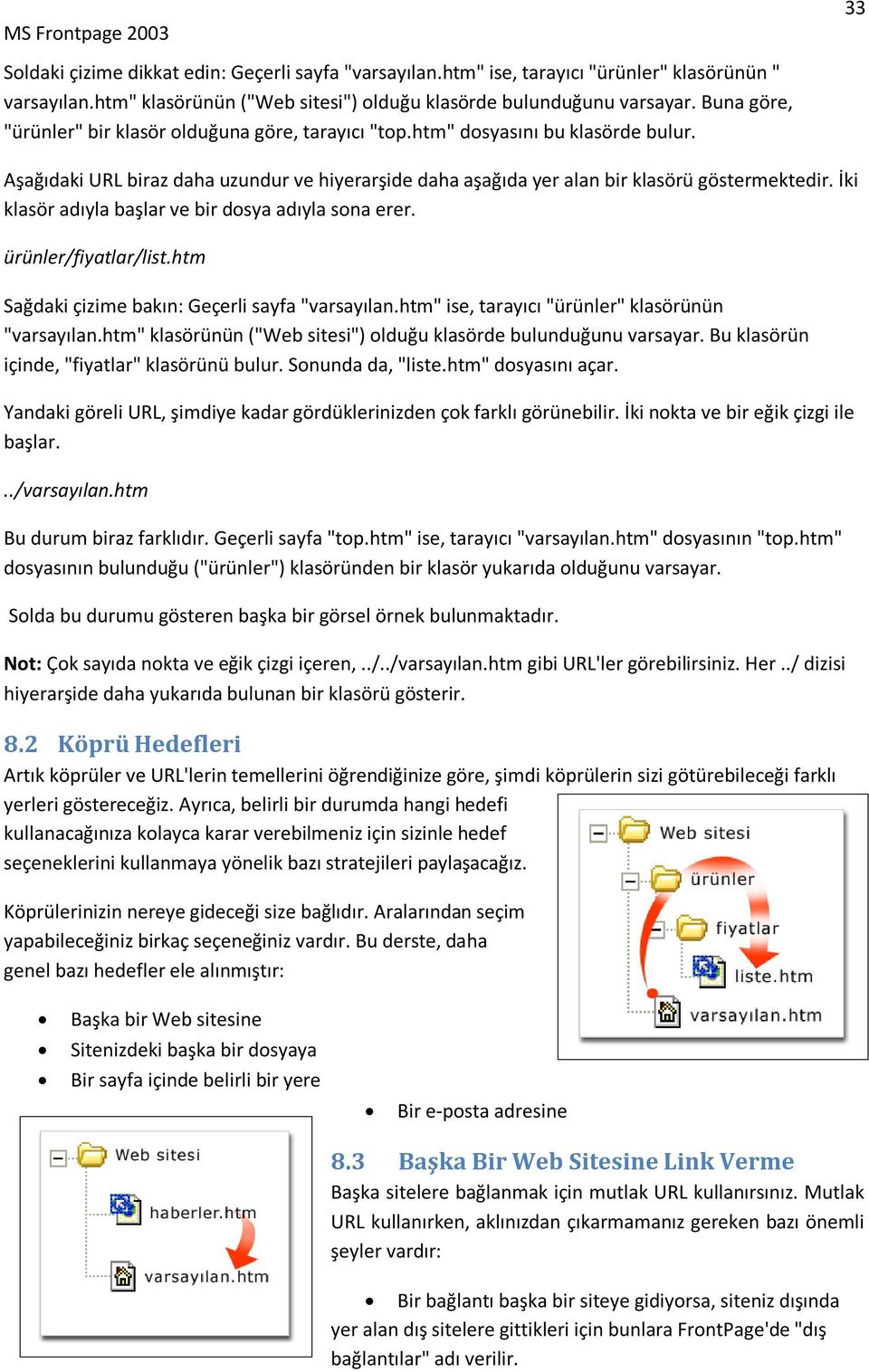 İki klasör adıyla başlar ve bir dosya adıyla sona erer. ürünler/fiyatlar/list.htm Sağdaki çizime bakın: Geçerli sayfa "varsayılan.htm" ise, tarayıcı "ürünler" klasörünün "varsayılan.