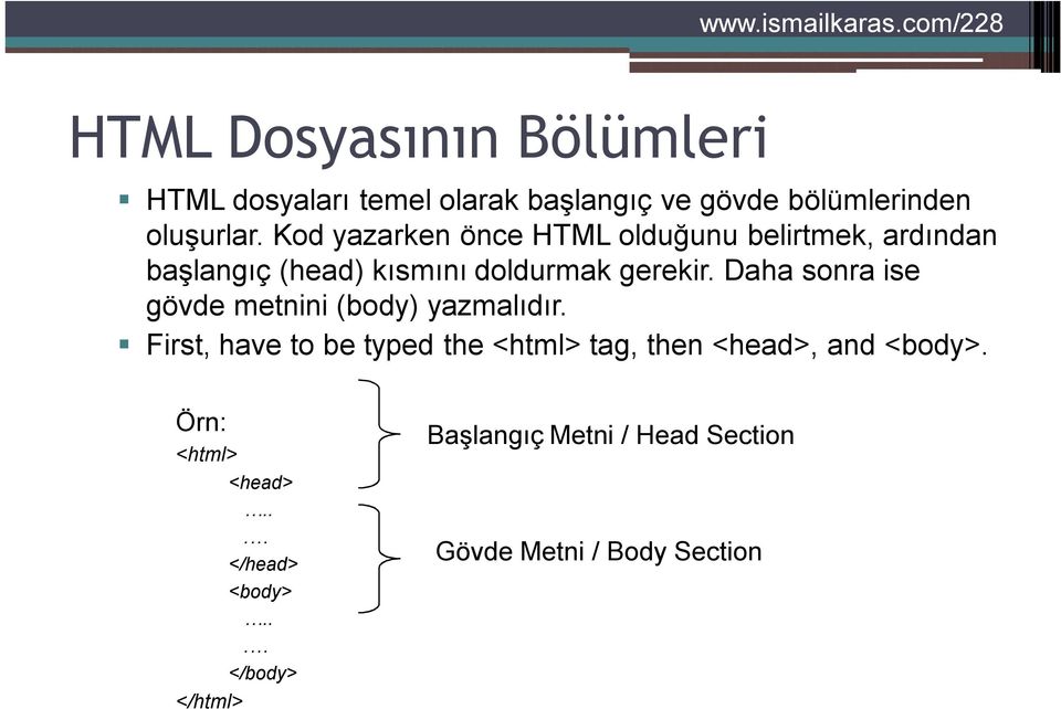 Daha sonra ise gövde metnini (body) yazmalıdır.