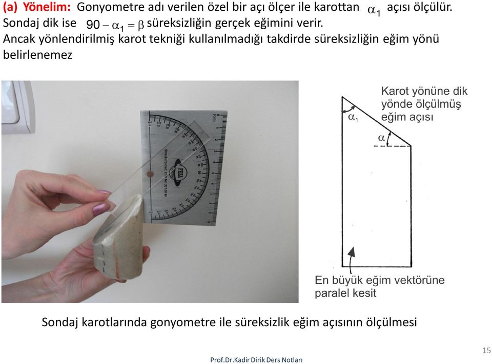 Ancak yönlendirilmiş karot tekniği kullanılmadığı takdirde süreksizliğin eğim