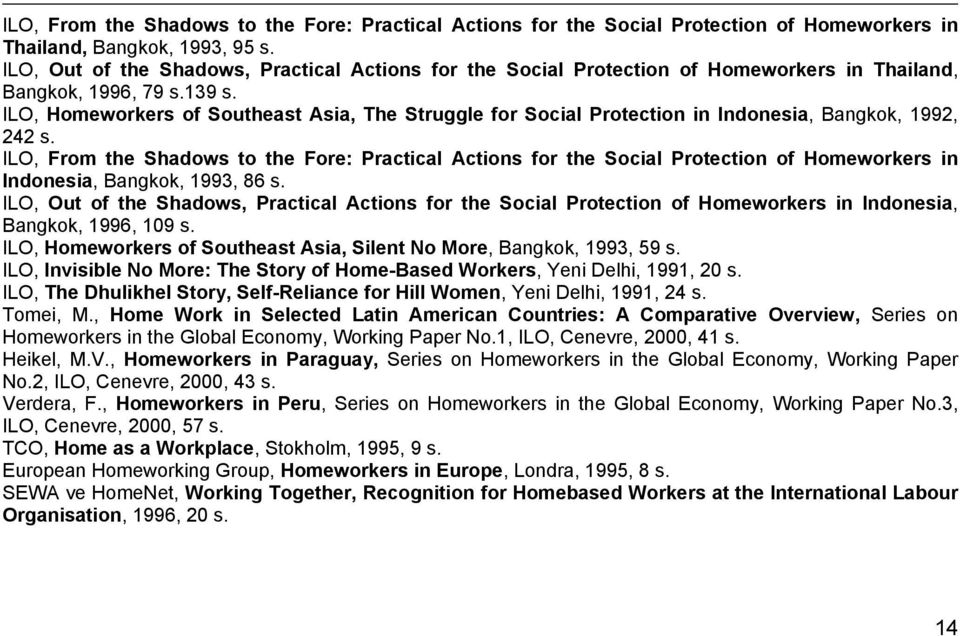 ILO, Homeworkers of Southeast Asia, The Struggle for Social Protection in Indonesia, Bangkok, 1992, 242 s.