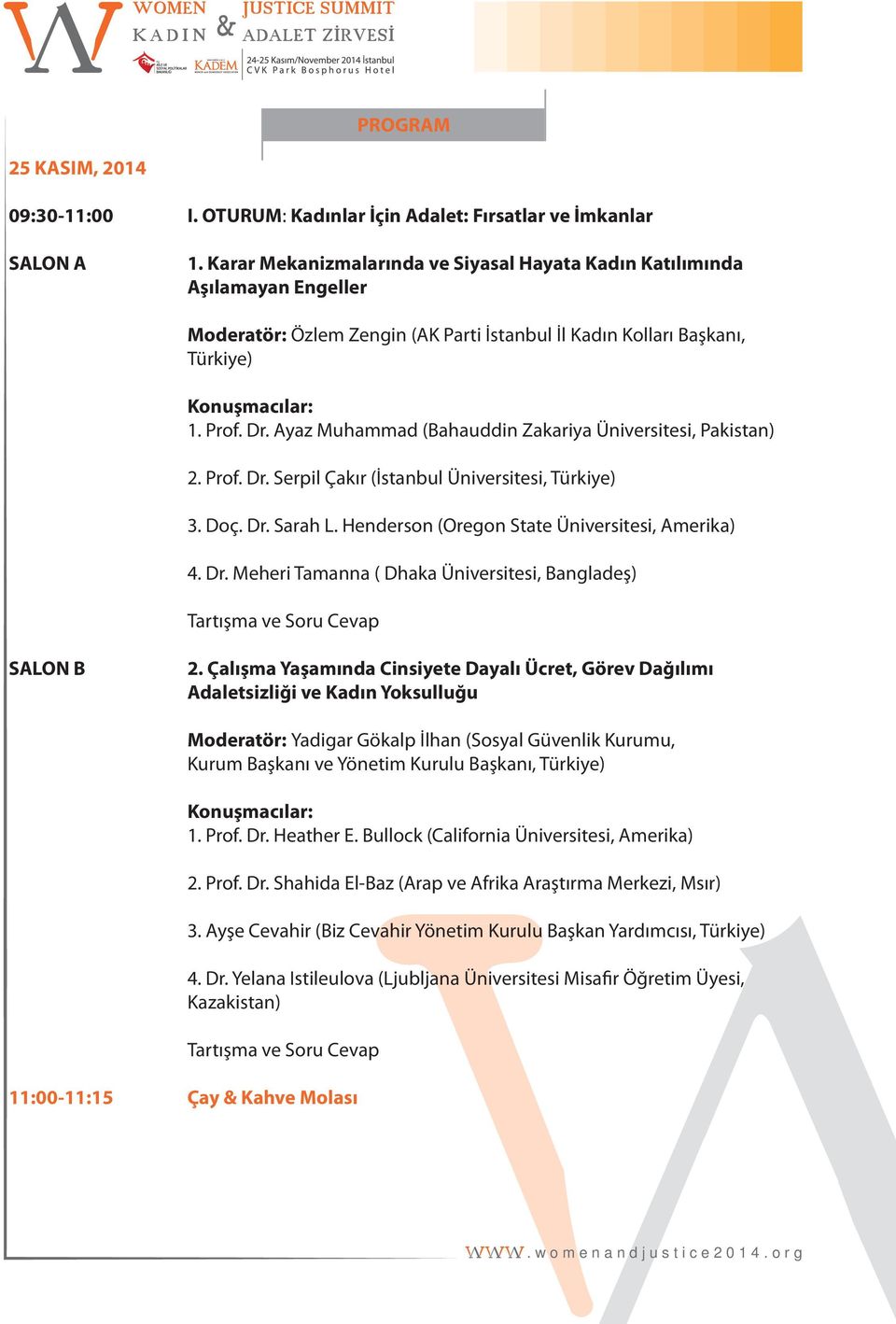 Ayaz Muhammad (Bahauddin Zakariya Üniversitesi, Pakistan) 2. Prof. Dr. Serpil Çakır (İstanbul Üniversitesi, Türkiye) 3. Doç. Dr. Sarah L. Henderson (Oregon State Üniversitesi, Amerika) 4. Dr. Meheri Tamanna ( Dhaka Üniversitesi, Bangladeş) Tartışma ve Soru Cevap SALON B 2.