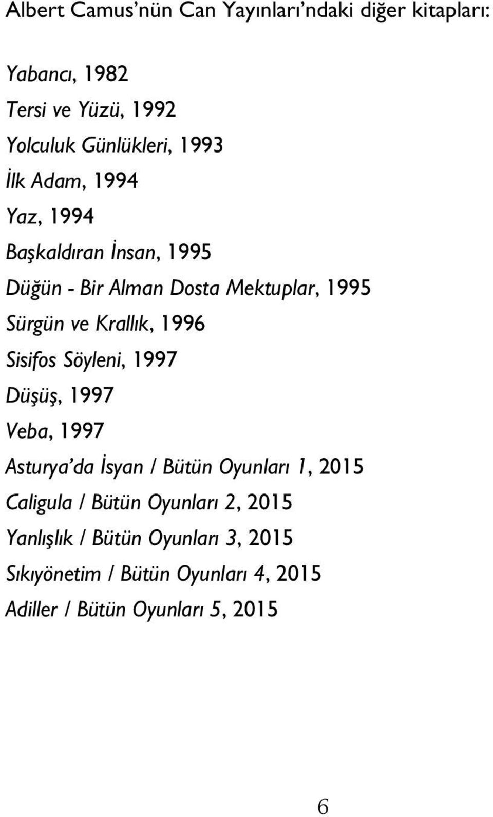 1996 Sisifos Söyleni, 1997 Düşüş, 1997 Veba, 1997 Asturya da İsyan / Bütün Oyunları 1, 2015 Caligula / Bütün