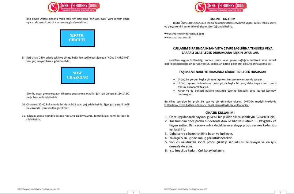 smartvet.com.tr 9. Şarj cihazı 220v prizde takılı ve cihaza bağlı ilen tetiğe bastığınızda NOW CHARGING yani şarj oluyor ibaresi görünmelidir.