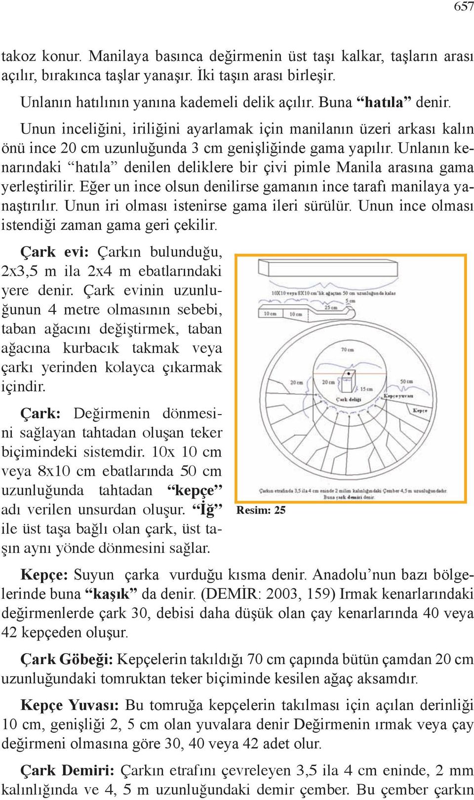 Unlanın kenarındaki hatıla denilen deliklere bir çivi pimle Manila arasına gama yerleştirilir. Eğer un ince olsun denilirse gamanın ince tarafı manilaya yanaştırılır.