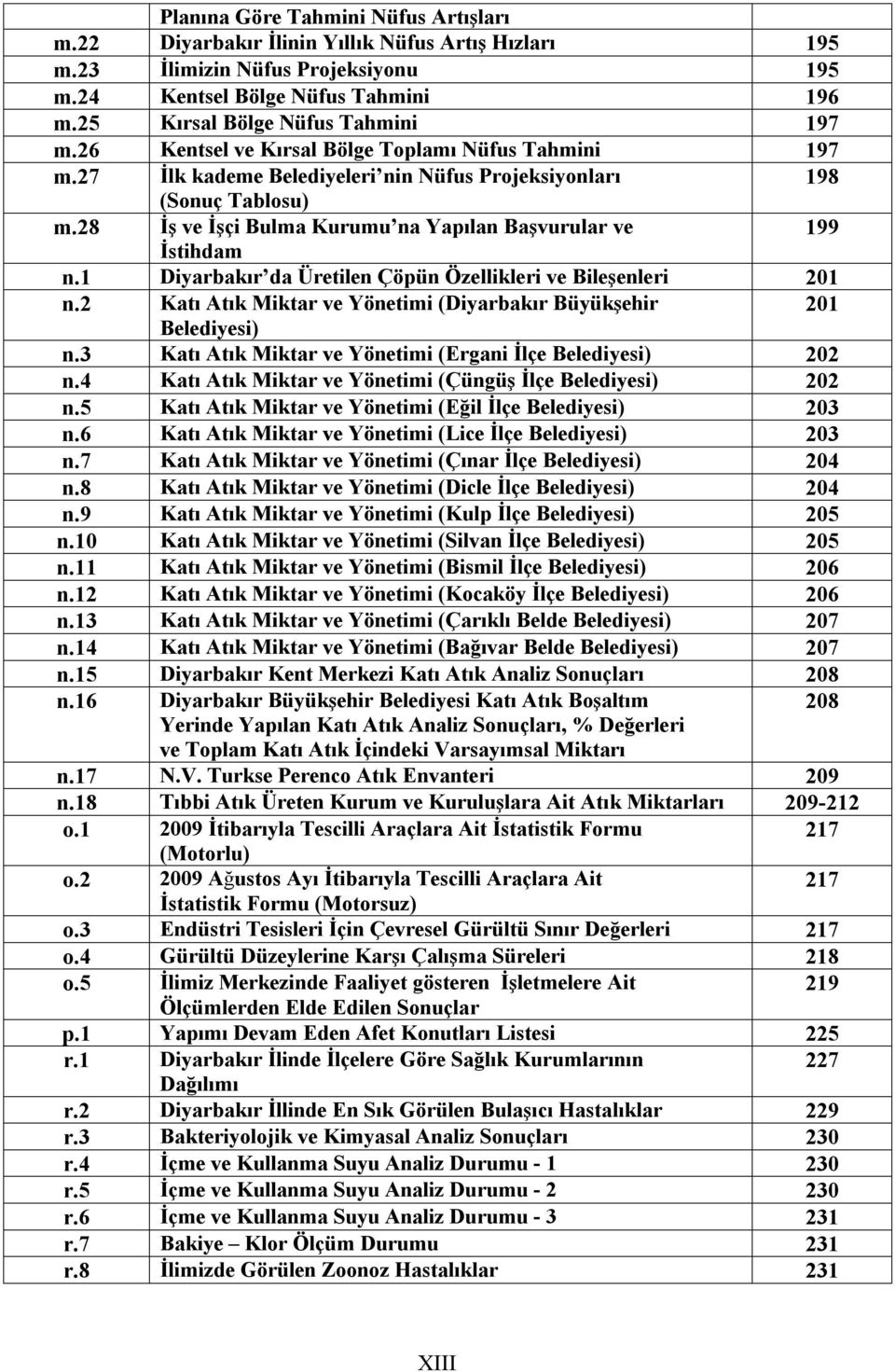 28 İş ve İşçi Bulma Kurumu na Yapılan Başvurular ve 199 İstihdam n.1 Diyarbakır da Üretilen Çöpün Özellikleri ve Bileşenleri 201 n.