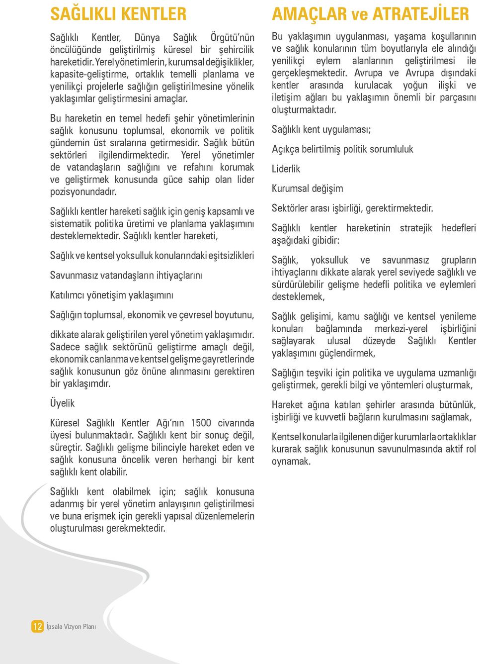 Bu hareketin en temel hedefi şehir yönetimlerinin sağlık konusunu toplumsal, ekonomik ve politik gündemin üst sıralarına getirmesidir. Sağlık bütün sektörleri ilgilendirmektedir.