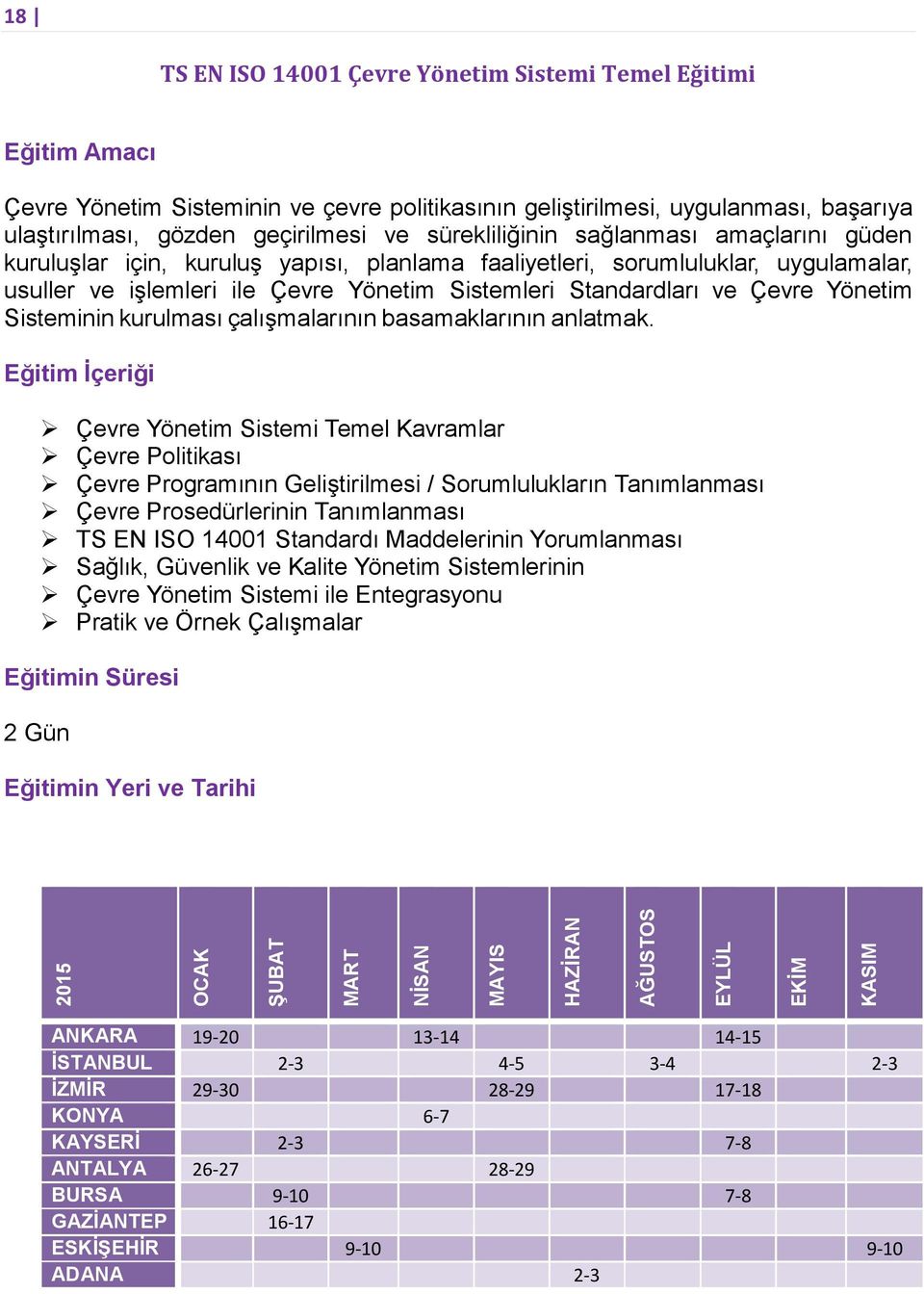 işlemleri ile Çevre Yönetim Sistemleri Standardları ve Çevre Yönetim Sisteminin kurulması çalışmalarının basamaklarının anlatmak.