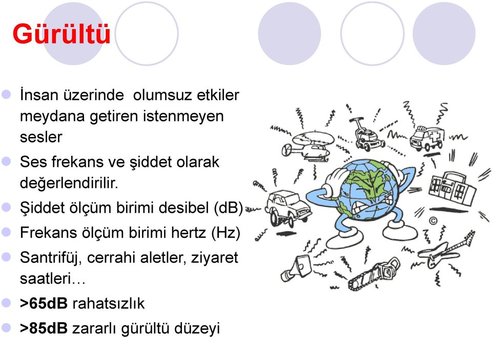 Şiddet ölçüm birimi desibel (db) Frekans ölçüm birimi hertz (Hz)