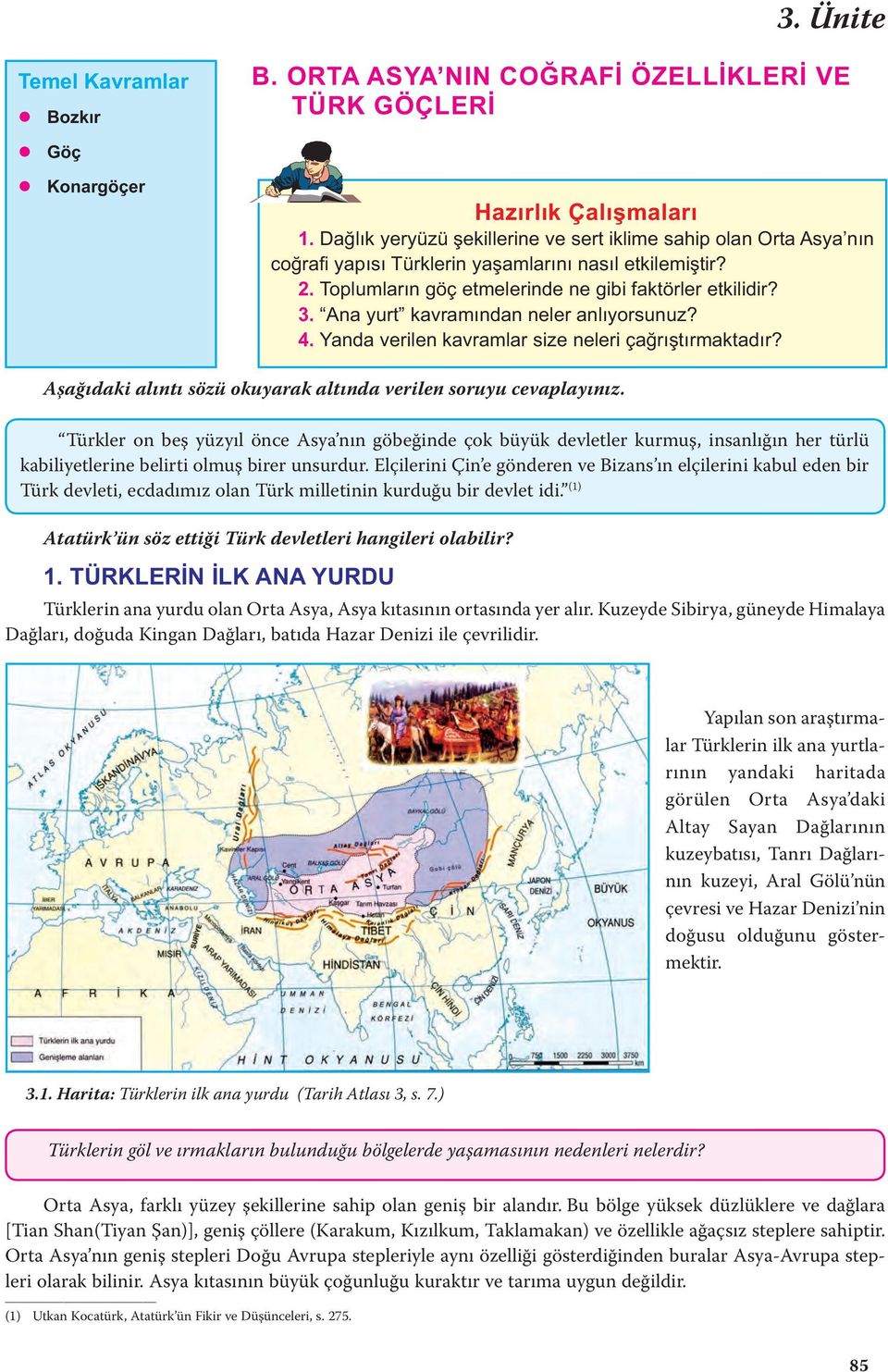 Ana yurt kavramından neler anlıyorsunuz? 4. Yanda verilen kavramlar size neleri çağrıştırmaktadır? Aşağıdaki alıntı sözü okuyarak altında verilen soruyu cevaplayınız.