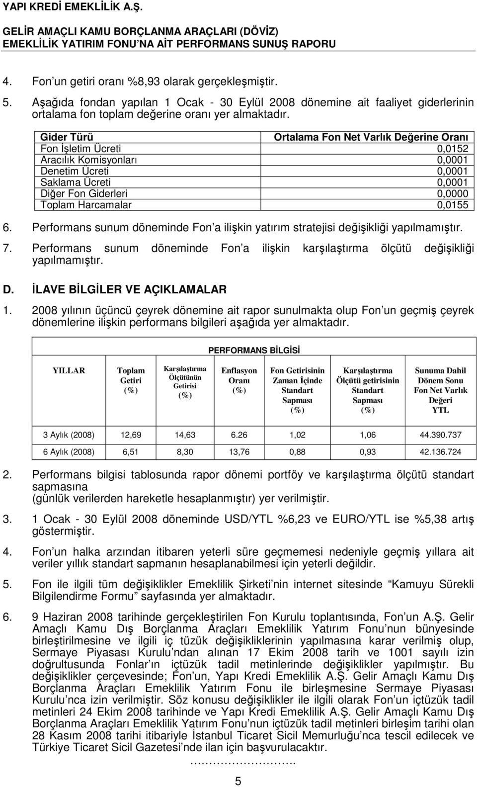 Gider Türü Ortalama Fon Net Varlık Değerine Oranı Fon İşletim Ücreti 0,0152 Aracılık Komisyonları 0,0001 Denetim Ücreti 0,0001 Saklama Ücreti 0,0001 Diğer Fon Giderleri 0,0000 Toplam Harcamalar