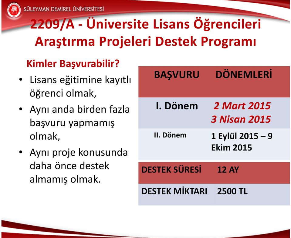 Dönem 2 Mart 2015 Aynı anda birden fazla 3 Nisan 2015 başvuru yapmamış II.