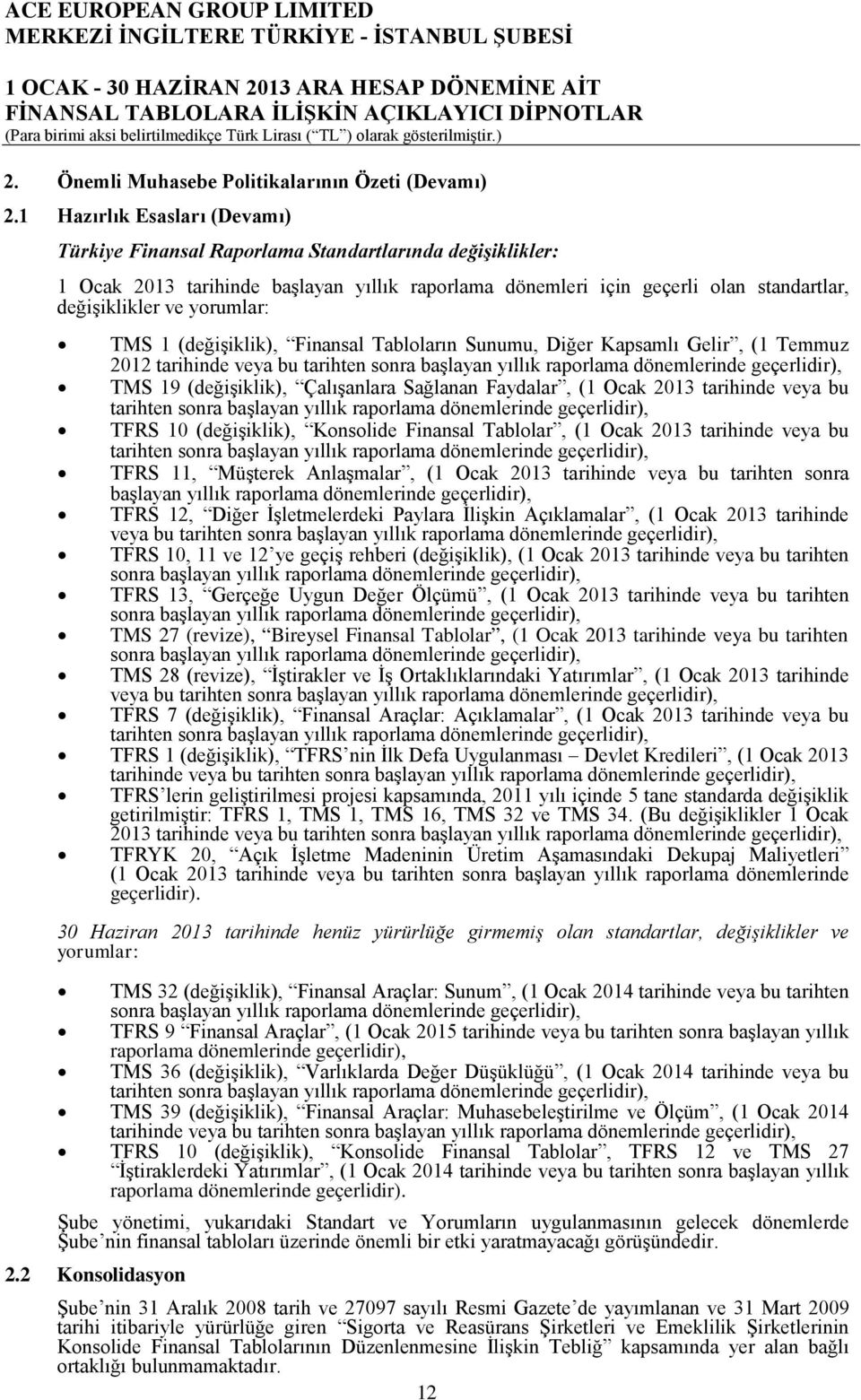 yorumlar: TMS 1 (değişiklik), Finansal Tabloların Sunumu, Diğer Kapsamlı Gelir, (1 Temmuz 2012 tarihinde veya bu tarihten sonra başlayan yıllık raporlama dönemlerinde geçerlidir), TMS 19