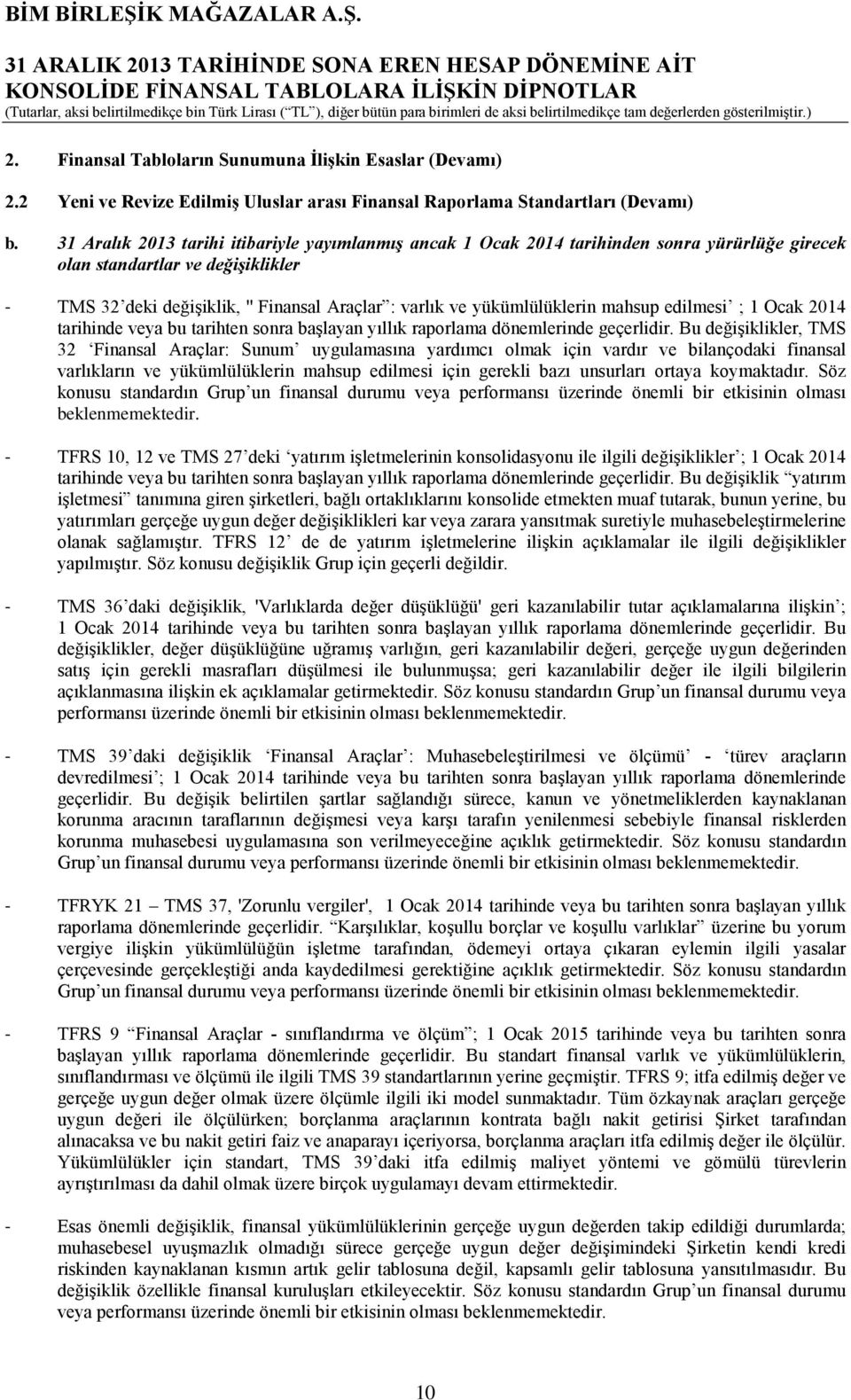 yükümlülüklerin mahsup edilmesi ; 1 Ocak 2014 tarihinde veya bu tarihten sonra başlayan yıllık raporlama dönemlerinde geçerlidir.