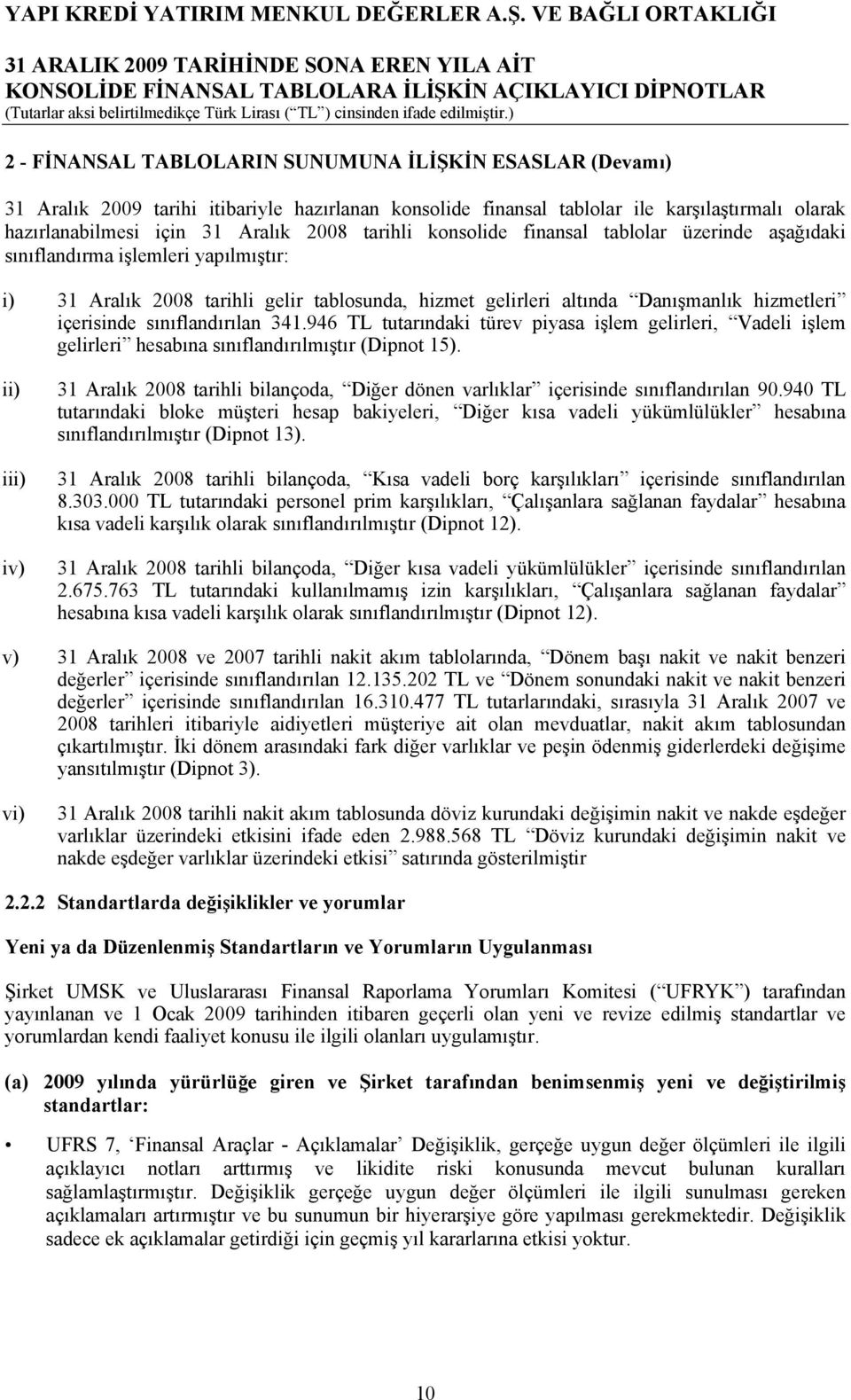 sınıflandırılan 341.946 TL tutarındaki türev piyasa işlem gelirleri, Vadeli işlem gelirleri hesabına sınıflandırılmıştır (Dipnot 15).