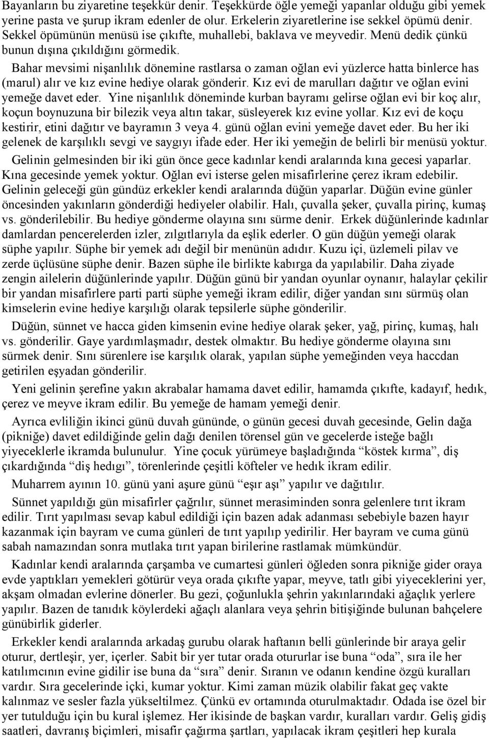 Bahar mevsimi niģanlılık dönemine rastlarsa o zaman oğlan evi yüzlerce hatta binlerce has (marul) alır ve kız evine hediye olarak gönderir.