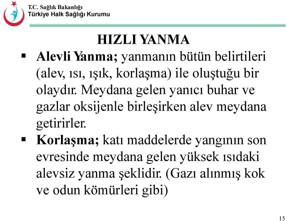 Meydana gelen yanıcı buhar ve gazlar oksijenle birleşirken alev meydana getirirler.