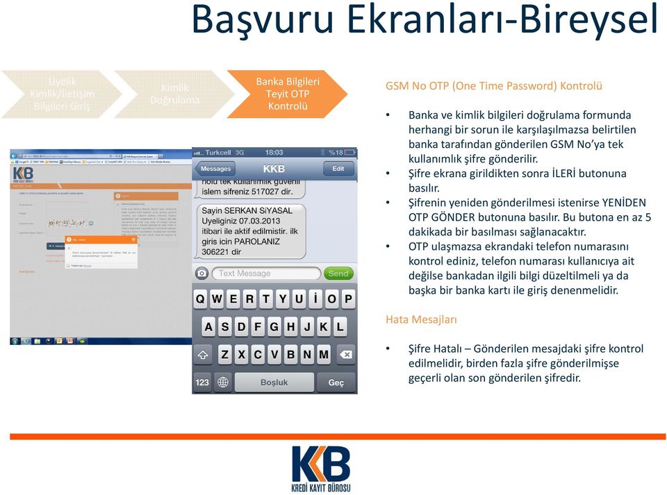 Şifrenin yeniden gönderilmesi istenirse YENİDEN OTP GÖNDER butonuna basılır. Bu butona en az 5 dakikada bir basılması sağlanacaktır.