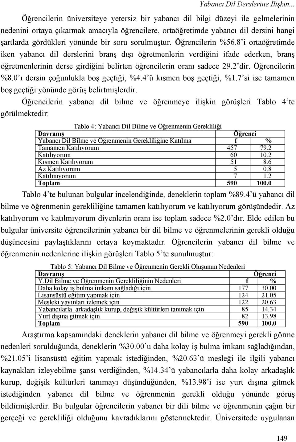 soru sorulmuştur. lerin %56.8 i ortaöğretimde iken yabancı dil derslerini branş dışı öğretmenlerin verdiğini ifade ederken, branş öğretmenlerinin derse girdiğini belirten öğrencilerin oranı sadece 29.