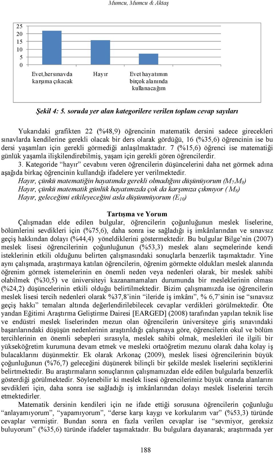 gördüğü, 16 (%35,6) öğrencinin ise bu dersi yaşamları için gerekli görmediği anlaşılmaktadır.