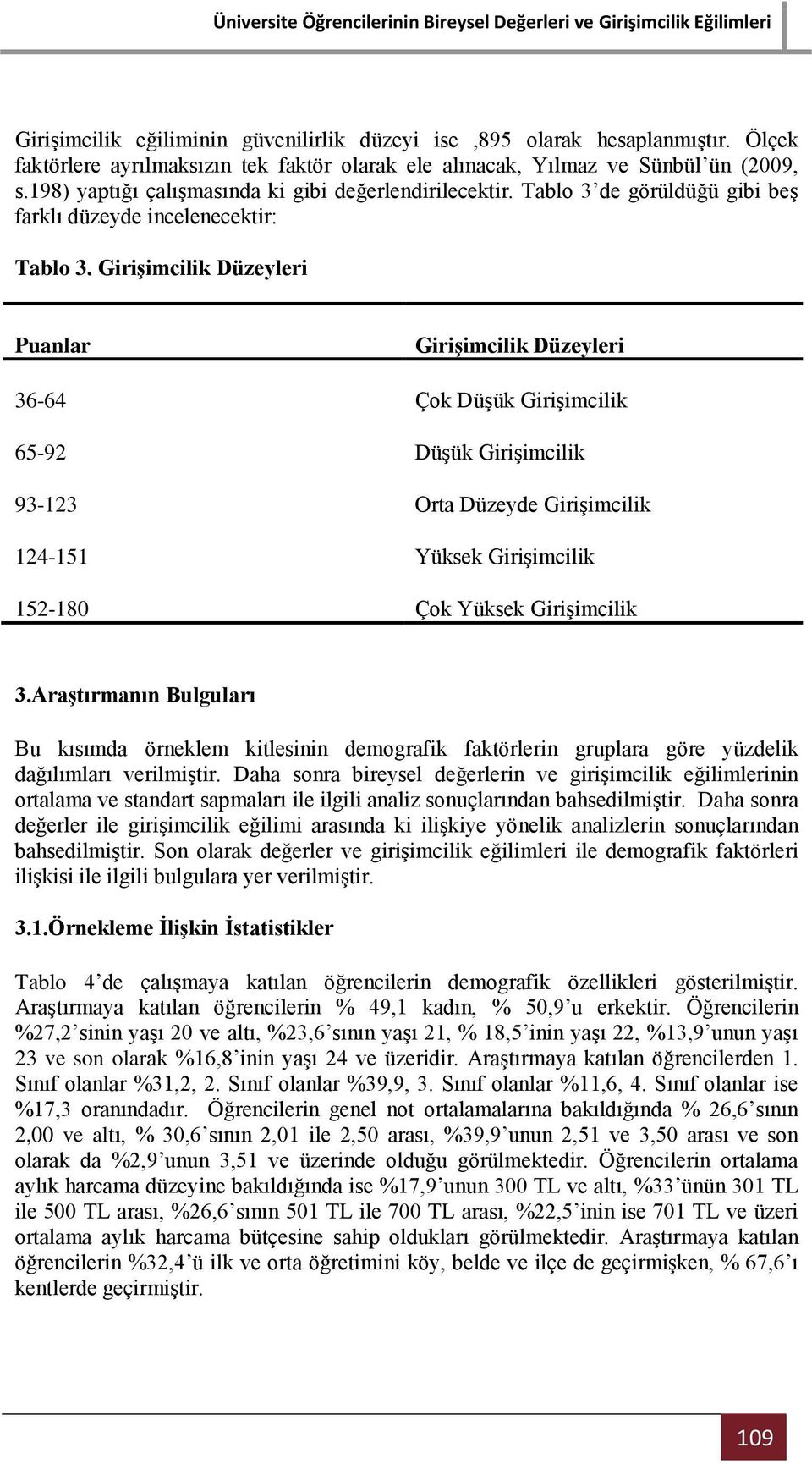 Girişimcilik Düzeyleri Puanlar Girişimcilik Düzeyleri 36-64 Çok Düşük Girişimcilik 65-92 Düşük Girişimcilik 93-123 Orta Düzeyde Girişimcilik 124-151 Yüksek Girişimcilik 152-180 Çok Yüksek