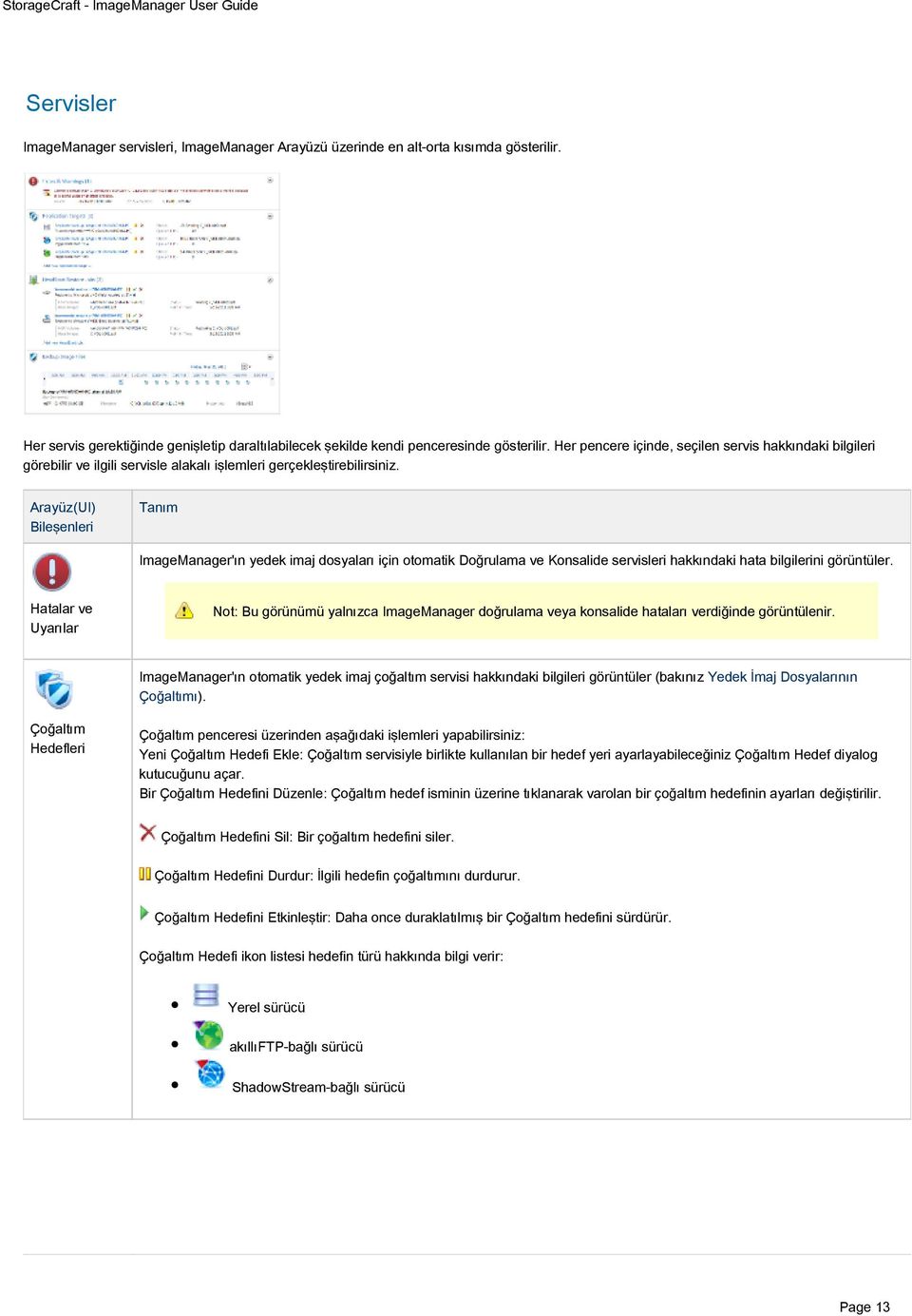 Arayüz(UI) Bileşenleri Tanım ImageManager'ın yedek imaj dosyaları için otomatik Doğrulama ve Konsalide servisleri hakkındaki hata bilgilerini görüntüler.